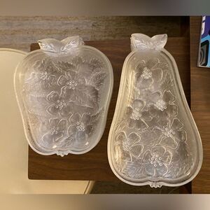 Vintage Indiana Glass Frosted Fruit Plates Apple Pear Floral Set of‎ 8